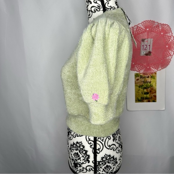 Zara Puff Sleeve embroidered Mint Green Sweater Medium - Picture 6 of 12